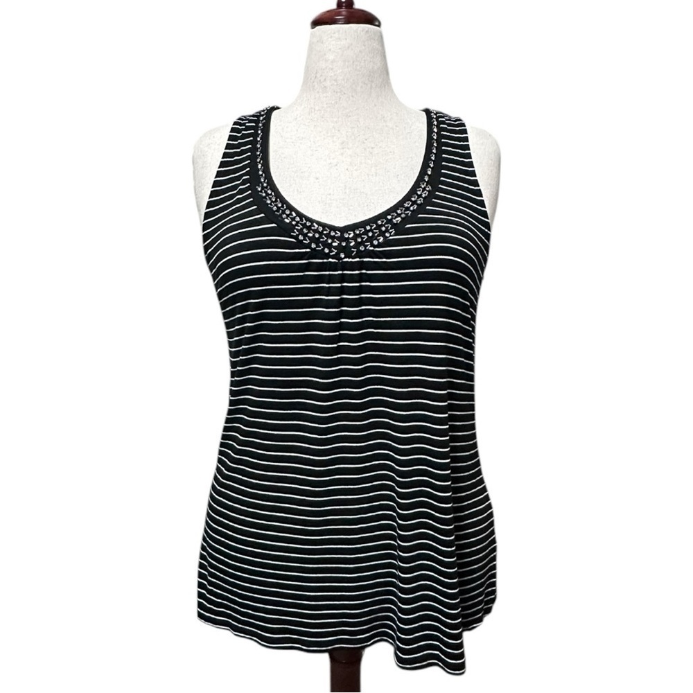 WHBM Black & White Stripe Embellished Tank Size XL